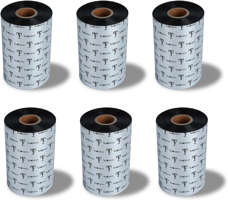 Techbarco 6 Rolls 4.33" x 984' Premium Enhanced Wax Thermal Transfer Ribbon, 110mm x 300m Black Industrial Barcode Label Printer Ribbon - Compatible with Zebra, TSC, GoDex, Citizen, 1" Core - Image 1